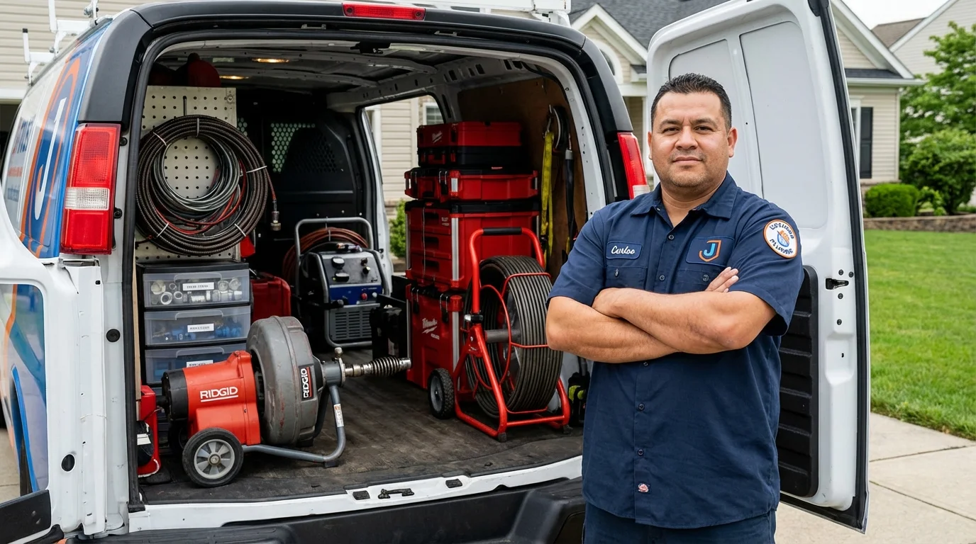 Professional drain cleaning equipment and Johns Plumbing LLC plumber in Bellport